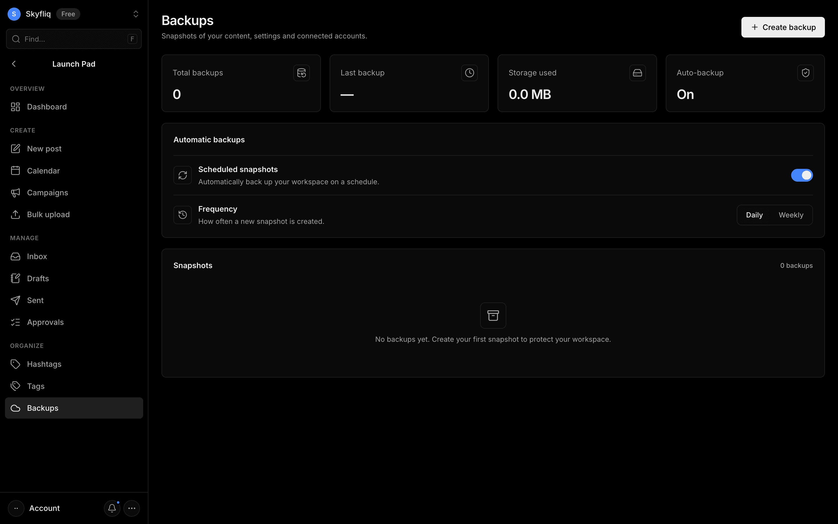 Backups screenshot