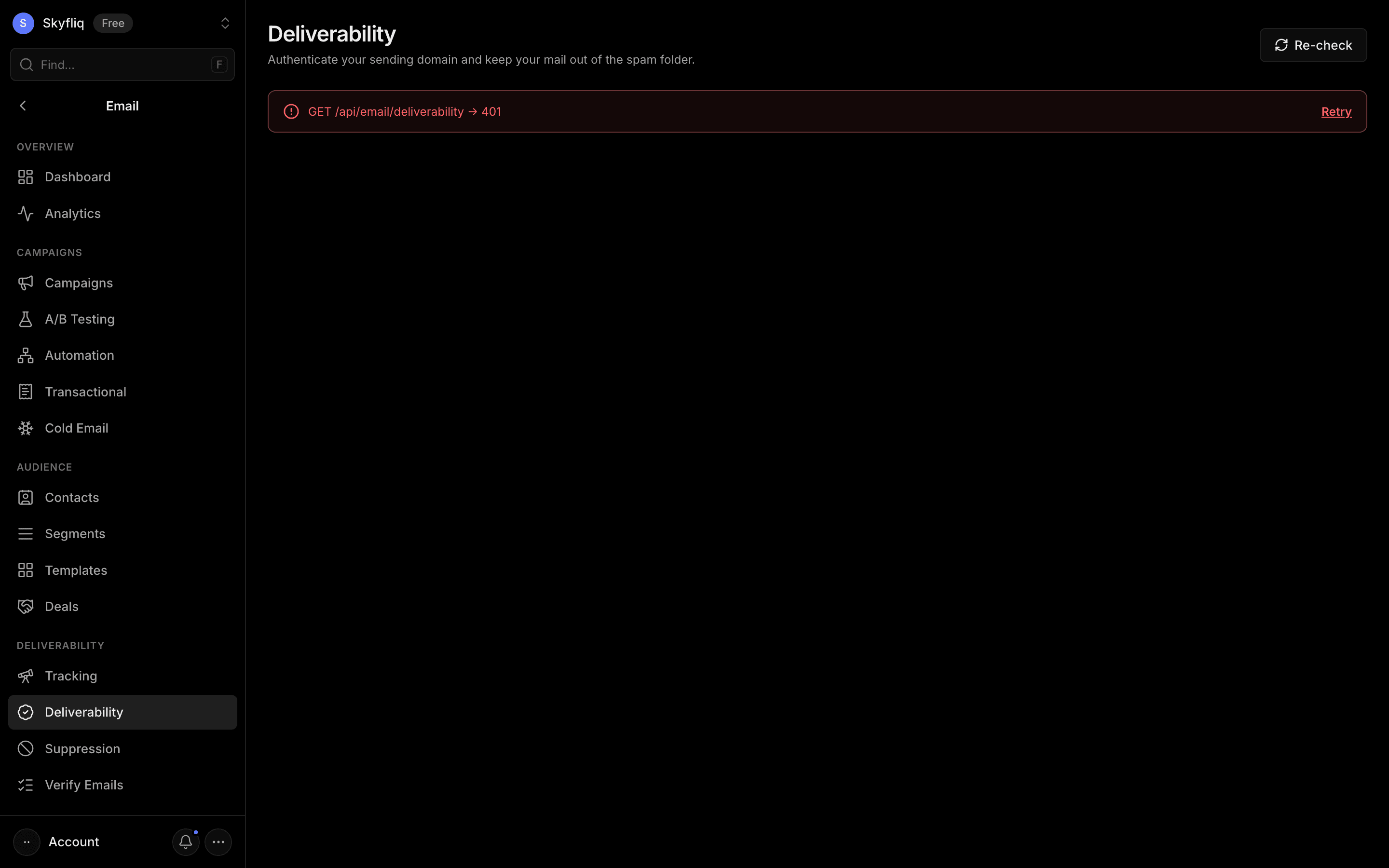 Deliverability screenshot