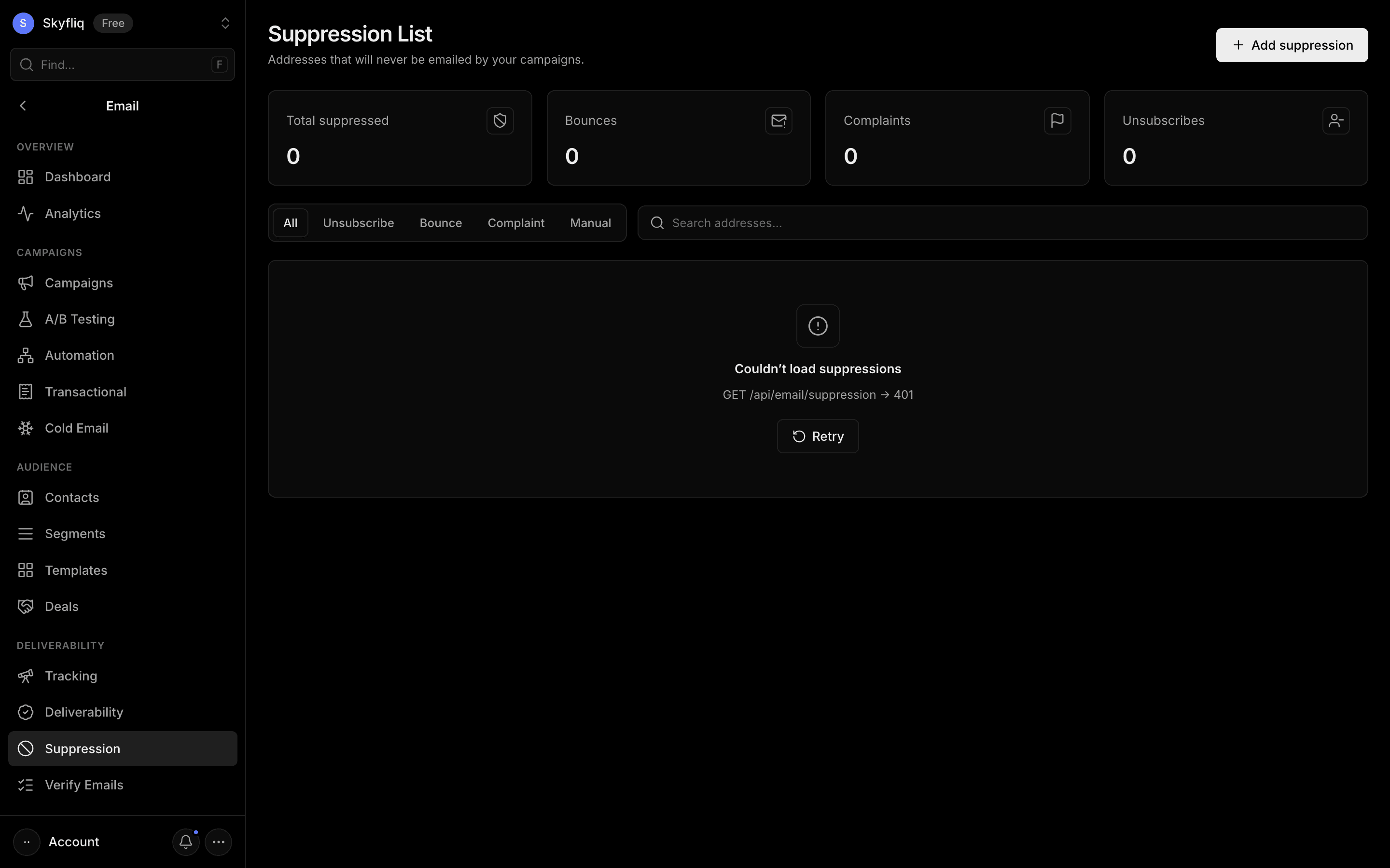 Suppression screenshot