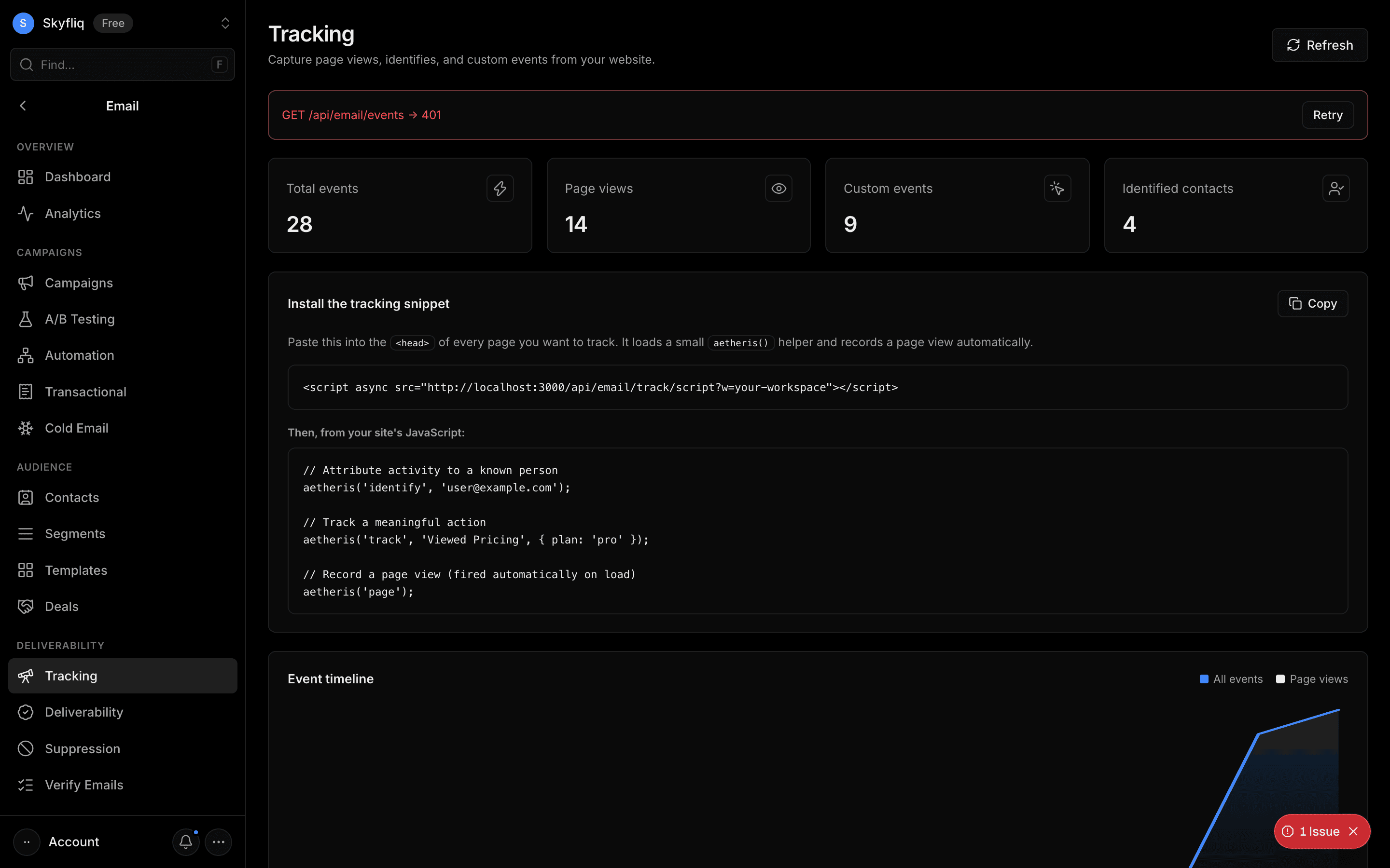 Tracking screenshot