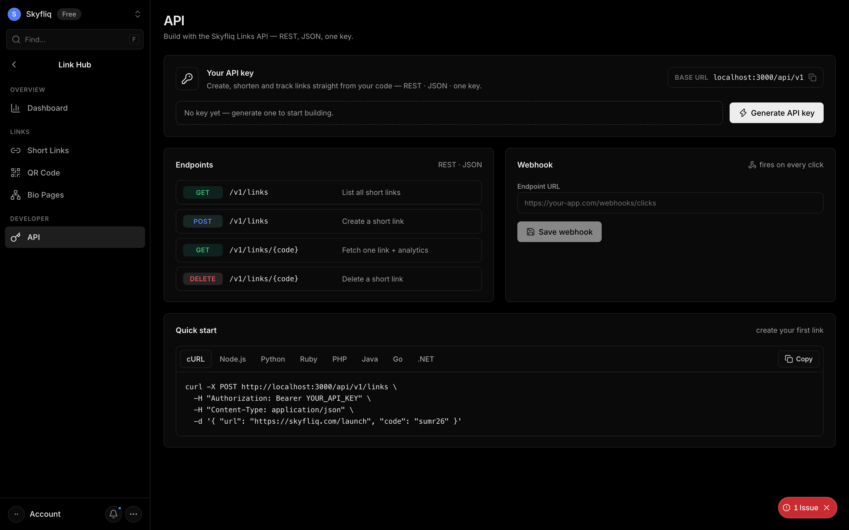 API screenshot
