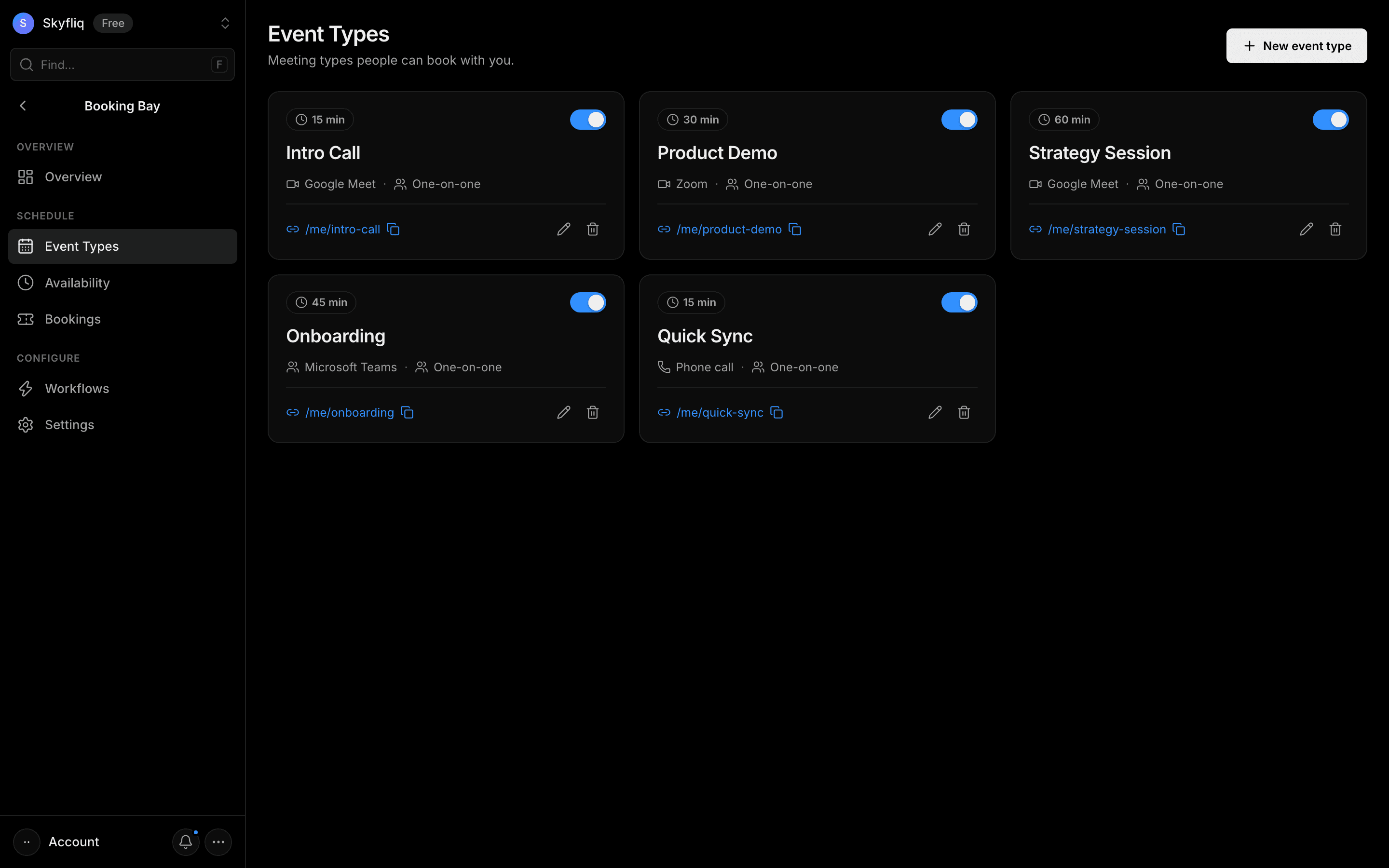 Event Types screenshot