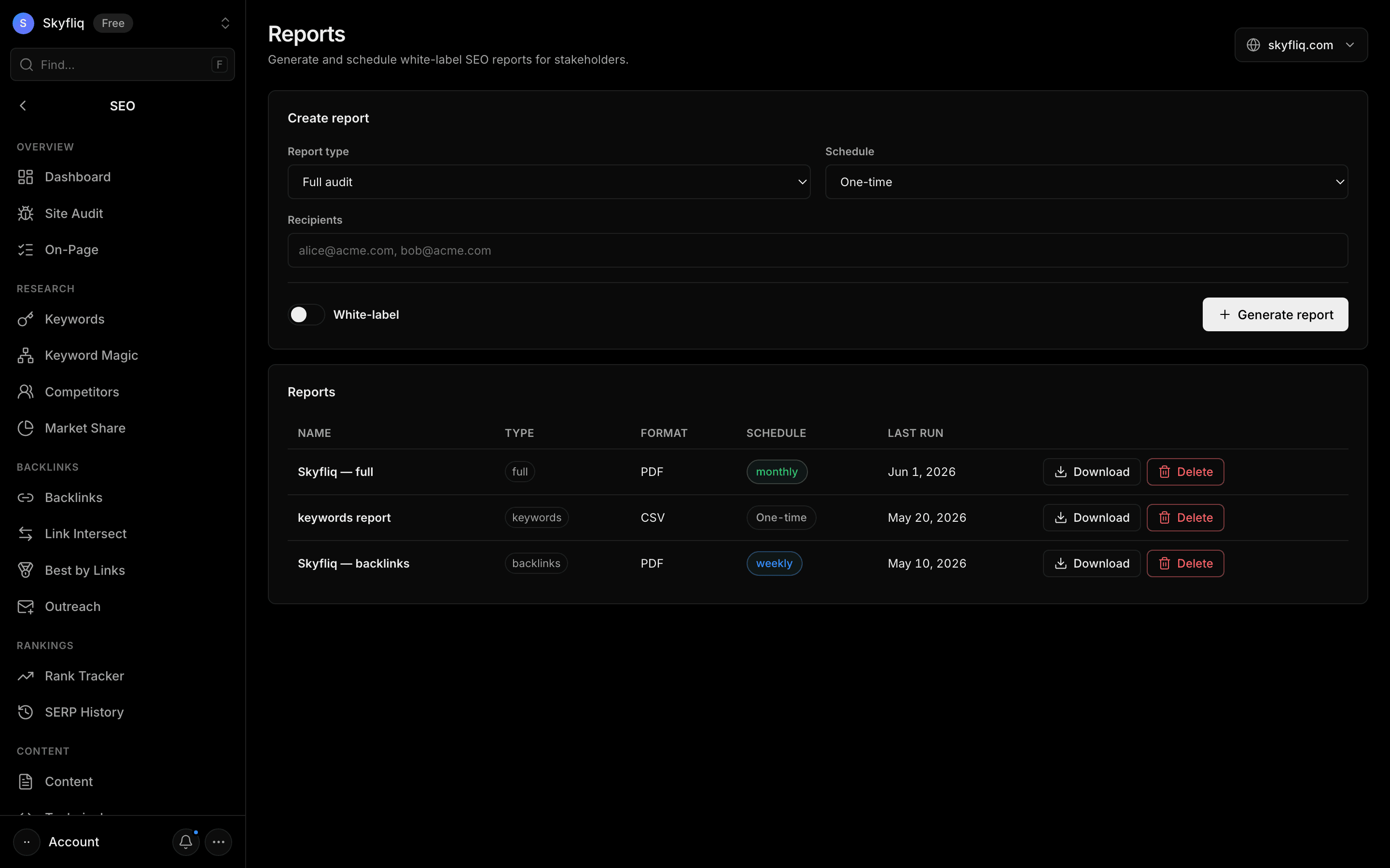 Reports screenshot