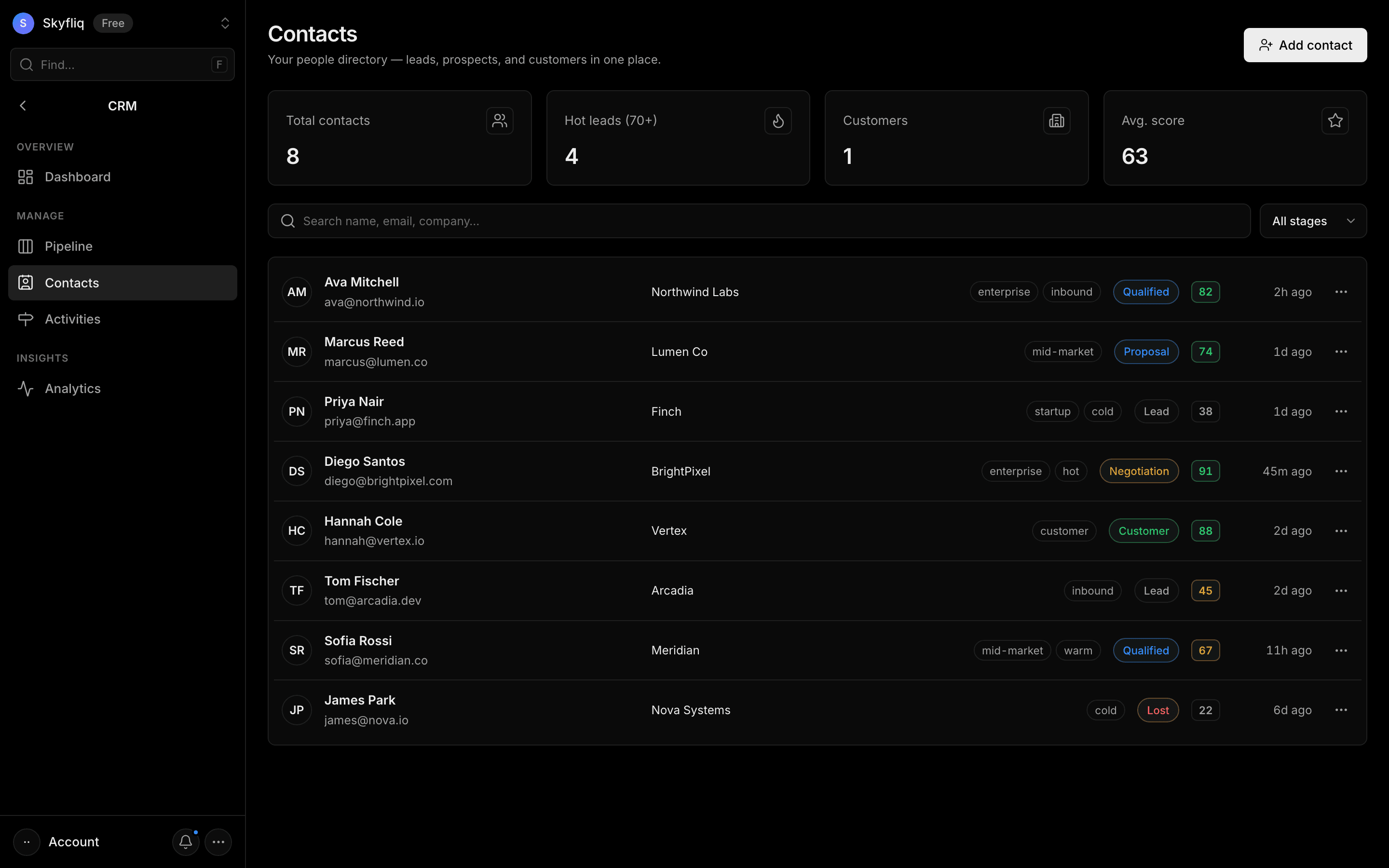 Contacts screenshot