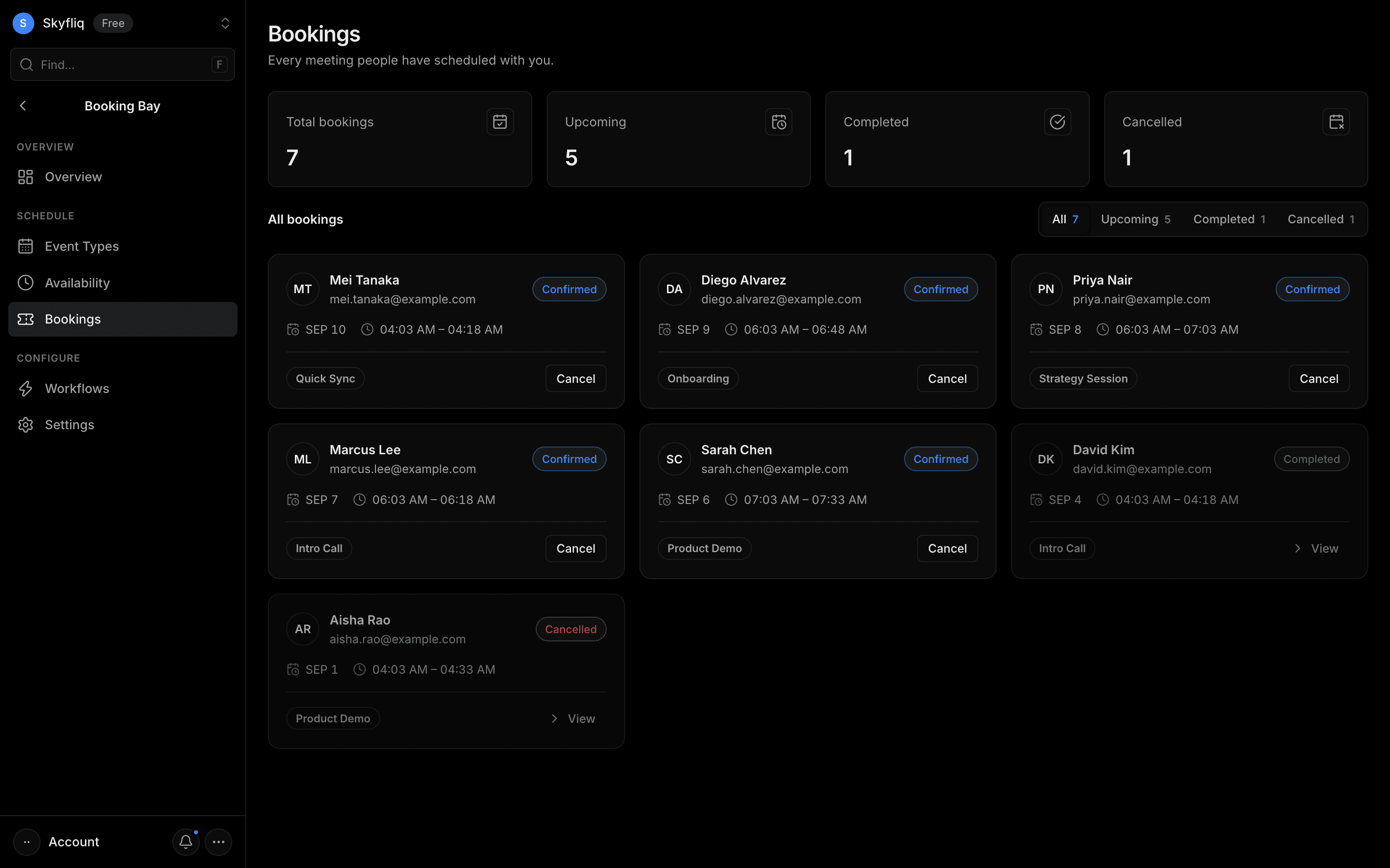 Bookings screenshot
